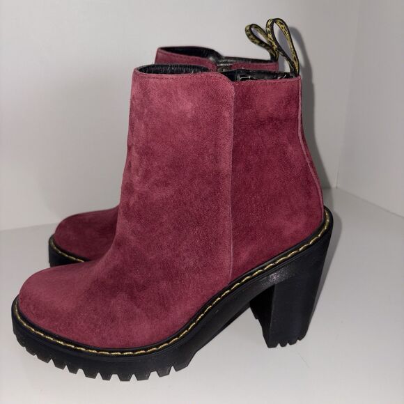 Doc Martens Size 7 Magdalena Suede Leather Ankle Boots 4" Heels Burgundy Wine - Picture 6 of 12